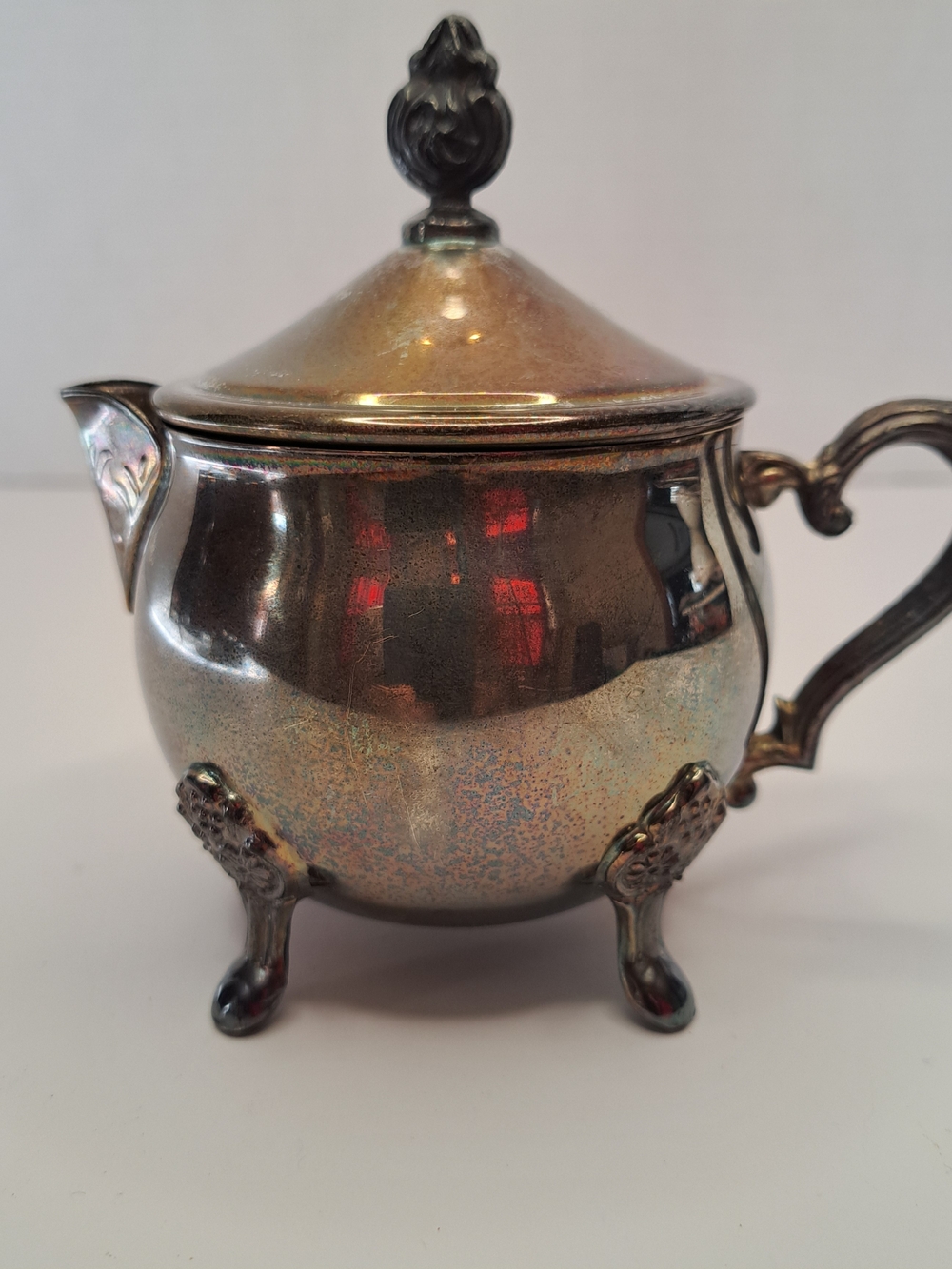 Vintage Leonard Silver Plated Footed Creamer with Lid, 5" High 4.75" Wide